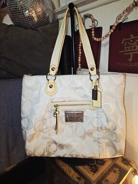 Coach Poppy Signature Metallic Lurex Glam Tote